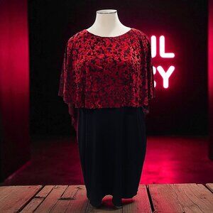 Glamour Nights Red Black Dress 18W Plus Size Velvet Overlay Evening Formal